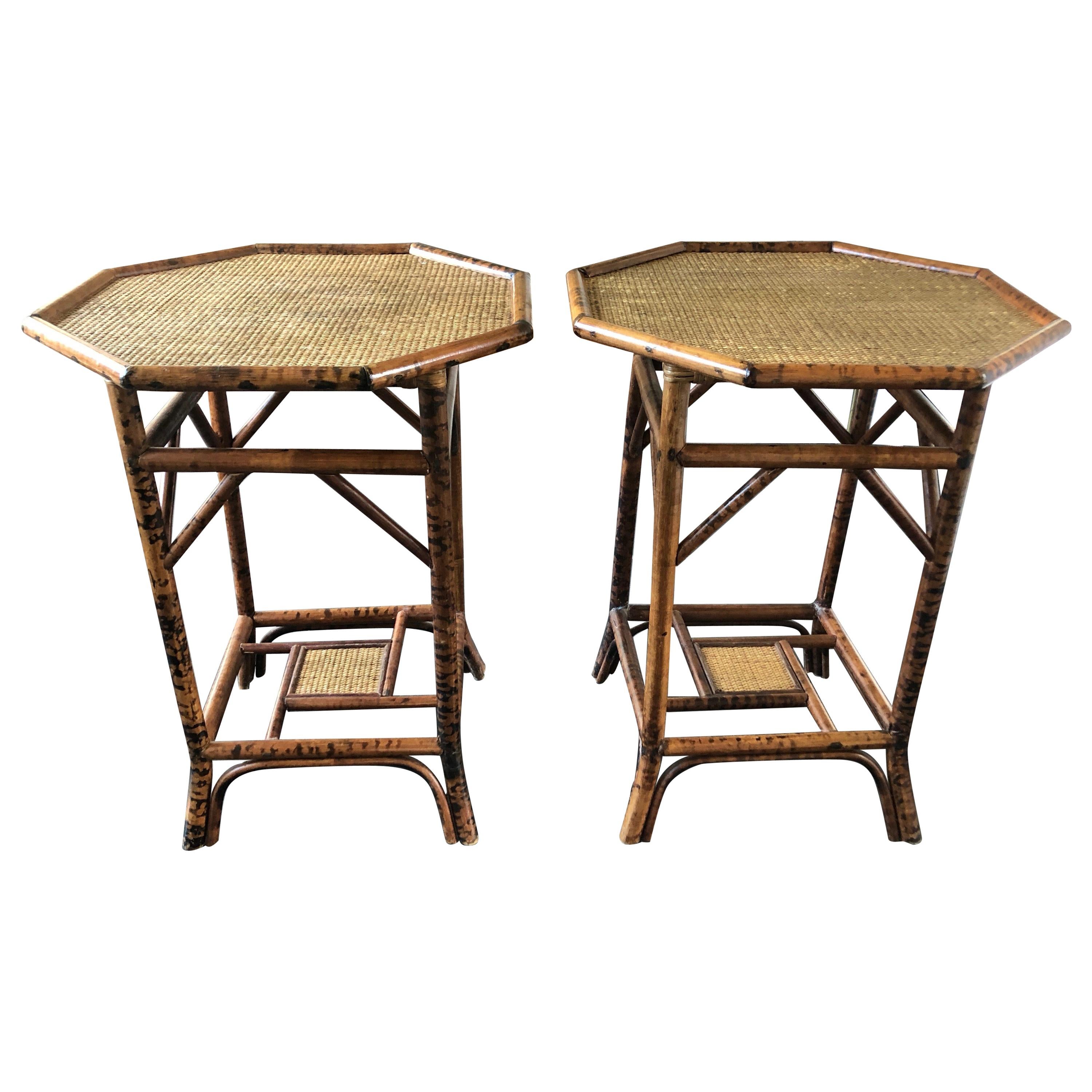 Stylish Rattan and Bamboo Octagonal Side Tables