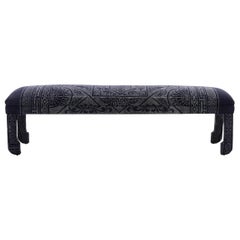 Vintage Indigo Batik Upholstered Bench