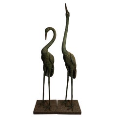 Pair of Massive Bronze Crane Sculptures