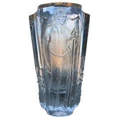 "Laborer in Farm and Factory," Deeply Engraved Art Deco Glass Vase, Czech