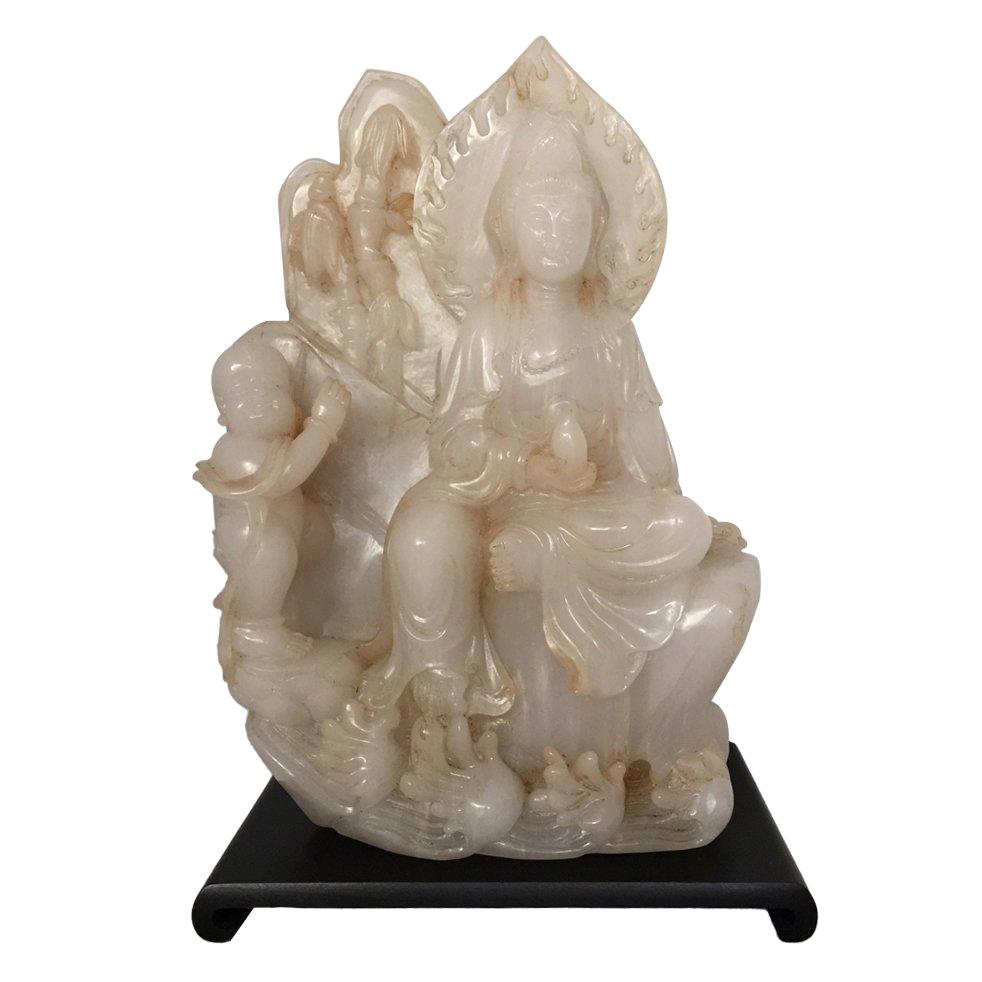 Chinese Jade Quan Yin Figural Group For Sale