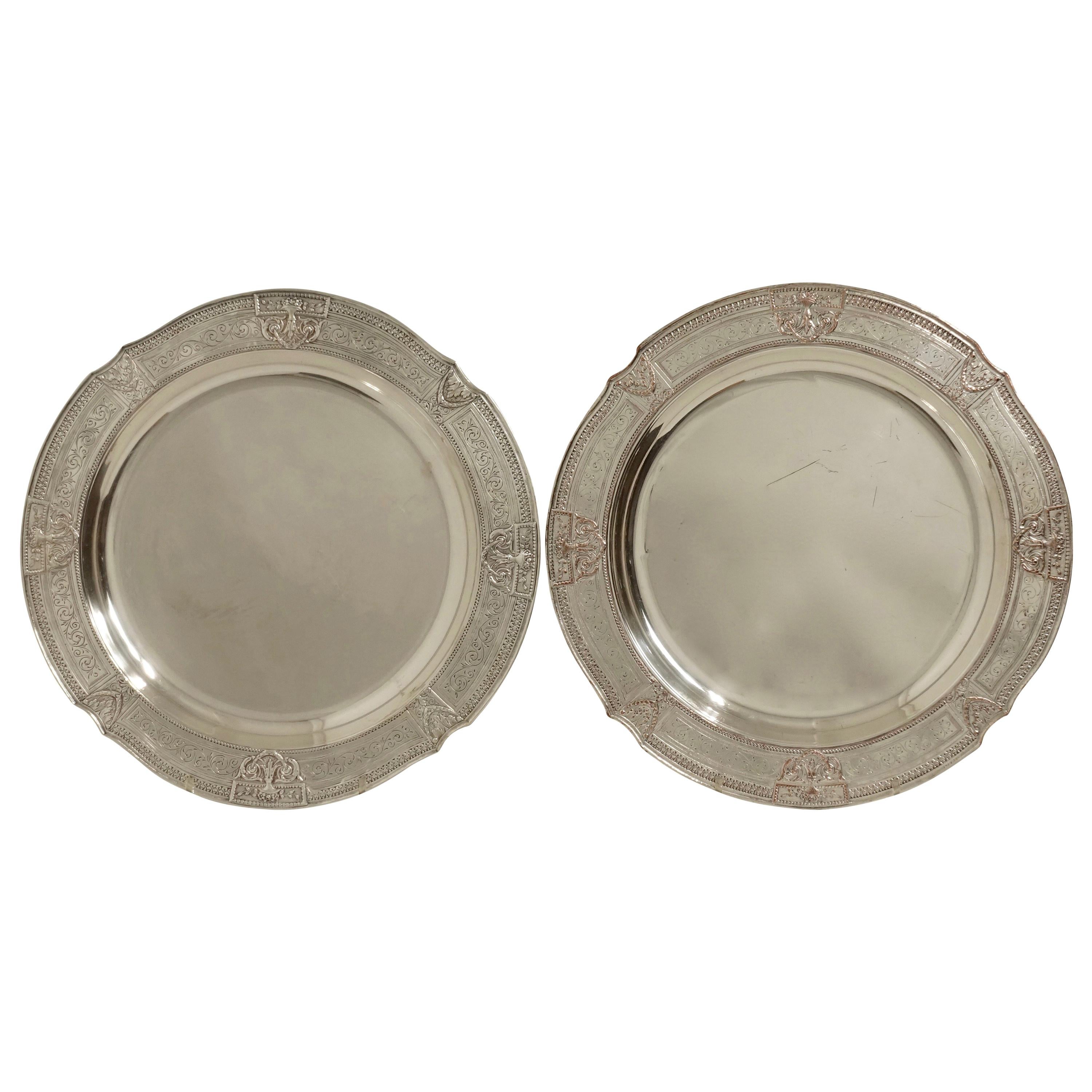 Pair of Round Silver Plate Trays E G Webster New York