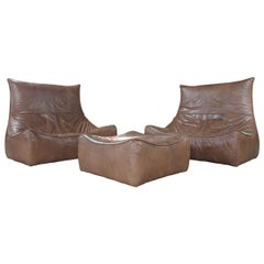 Vintage Caramel Leather 3-Piece "Rock" Sofa Set by Gerard Van Den Berg