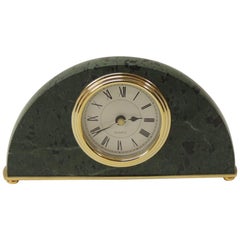 Green Marble Desk Clock with Polished Brass Details