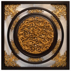 Chinese Hand Carved Gilt Dragon Wall Plaque