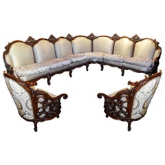 Custom Italian Louis XV Style Sectional with Two Chairs