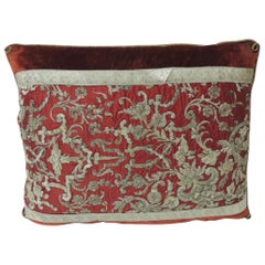 Antique 19th Century Metallic Threads Embroidery Lumbar Decorative Pillow