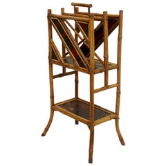 Antique Bamboo Magazine Rack with Lacquer Panels, 19th Century