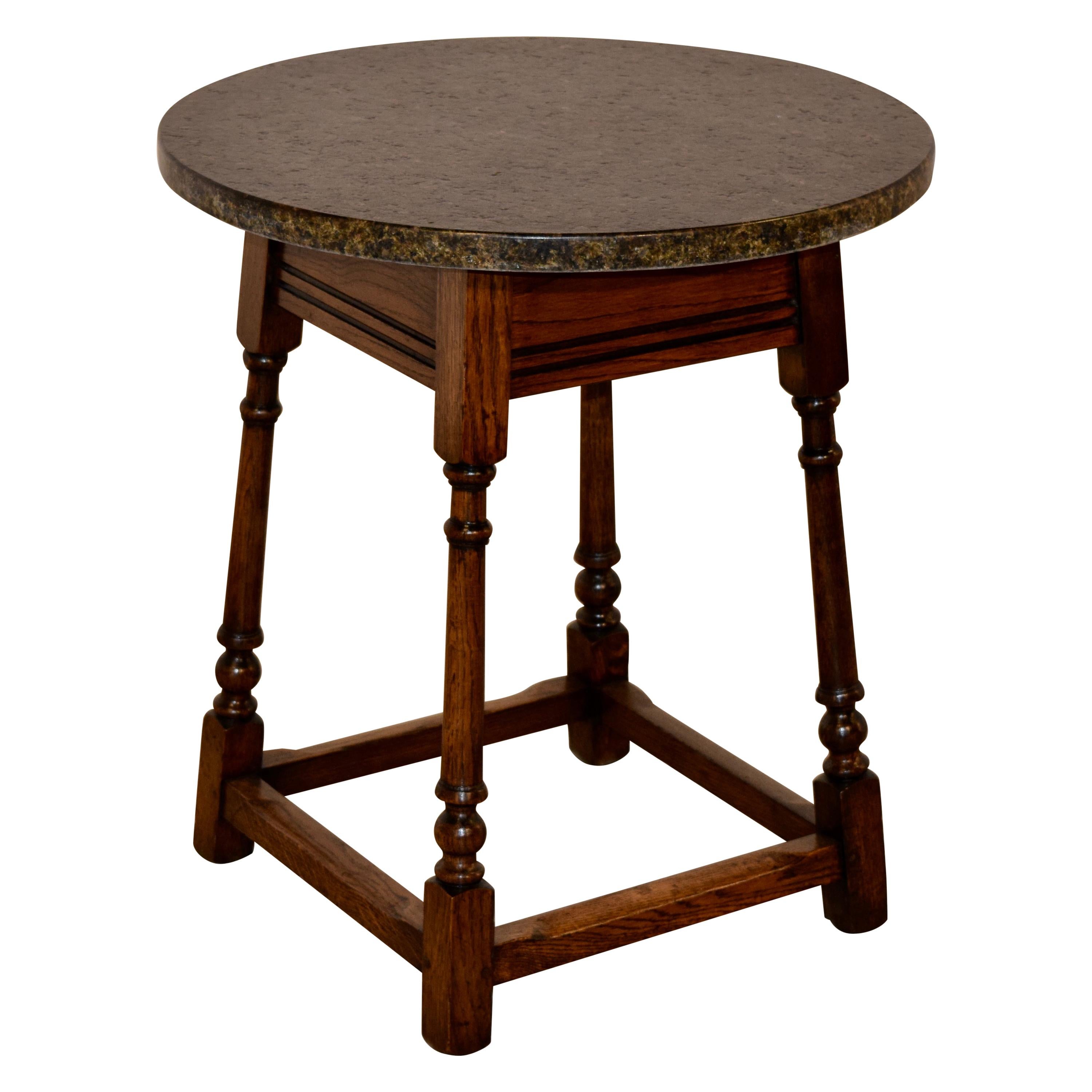 Edwardian Oak Side Table with Marble Top