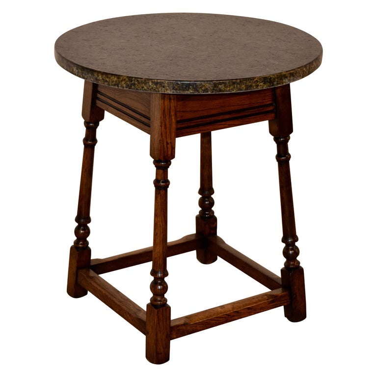 Edwardian Oak Side Table with Marble Top For Sale at 1stDibs