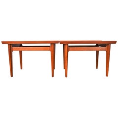 Pair Compact Finn Juhl Teak Side Tables with Flared Ends Model 535 France & Son