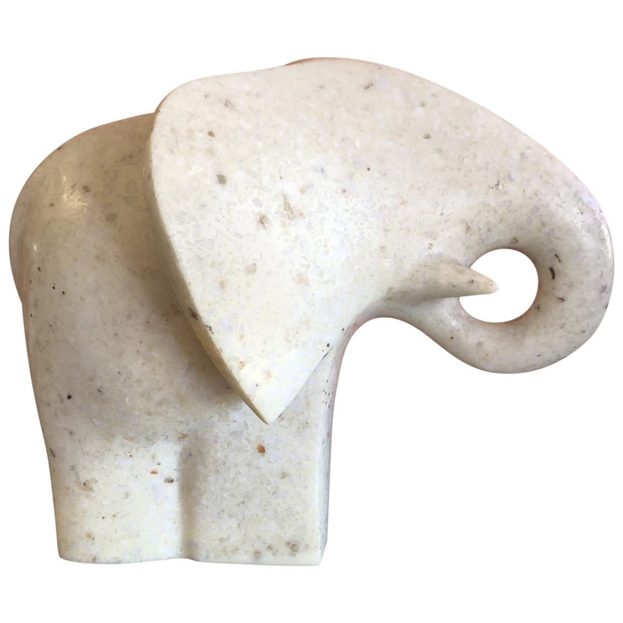 White Marble Modernist Elephant Sculpture by Japanese Artist Masatoyo Kishi Kuki