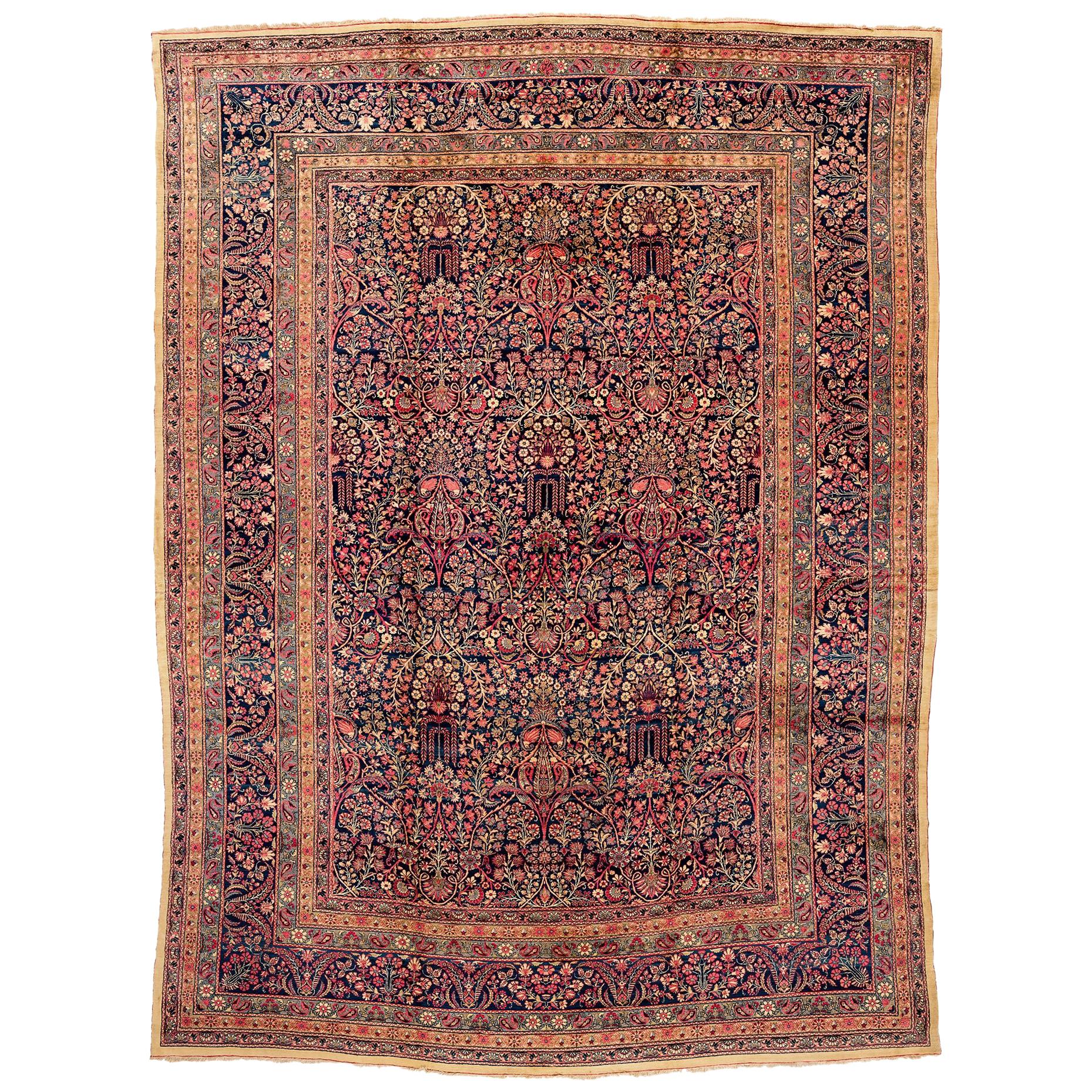 Antique Persian Lavar Kerman Rug with Floral All-Over Design Extremely Detailed For Sale