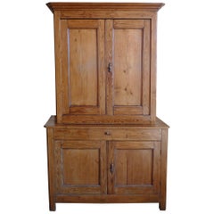 Antique French XIX Deux Corp Linen Cupboard with 4 Doors, 4 Shelves and 1 Centre Drawer