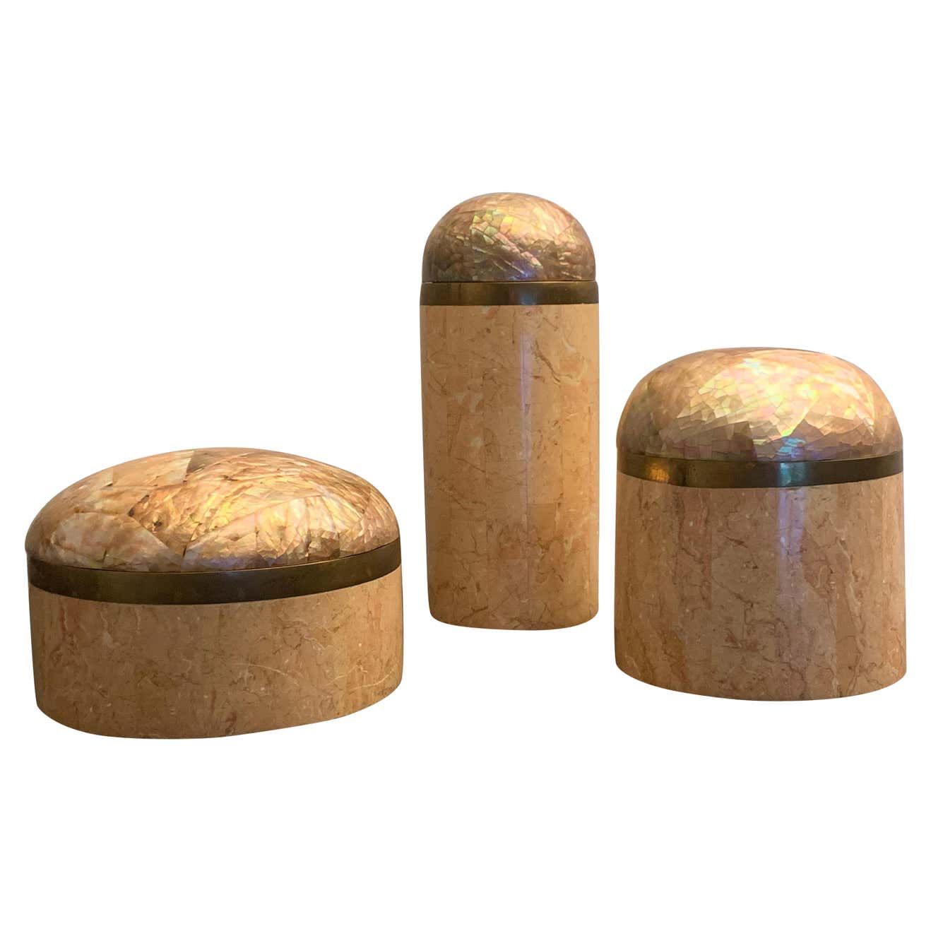 Set of Three Pink Coral and Abalone Shell Jewelry Boxes at 1stDibs ...