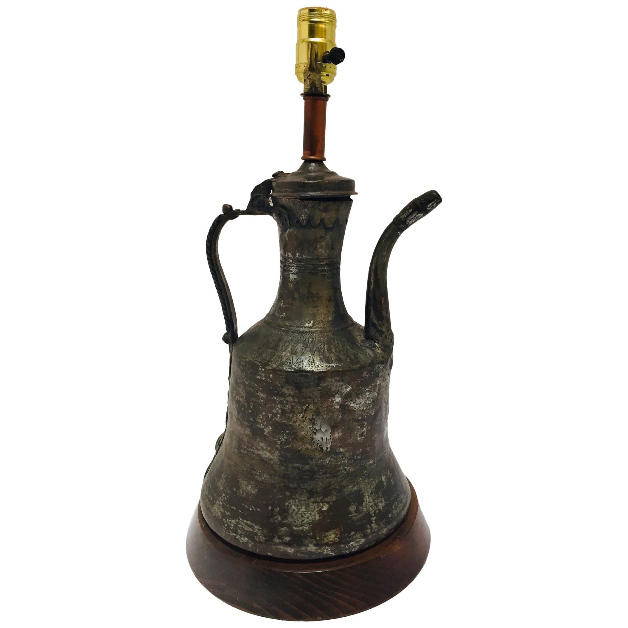 19th Century Middle Eastern Dallah Arabic Copper Coffee Pot Table Lamp