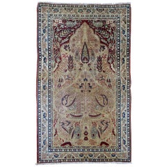 Handmade Antique prayer Kerman Lavar Style Rug, 1880s, 1B525