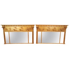 Antique Regency Pair of Giltwood and Gesso English Overmantle Mirrors