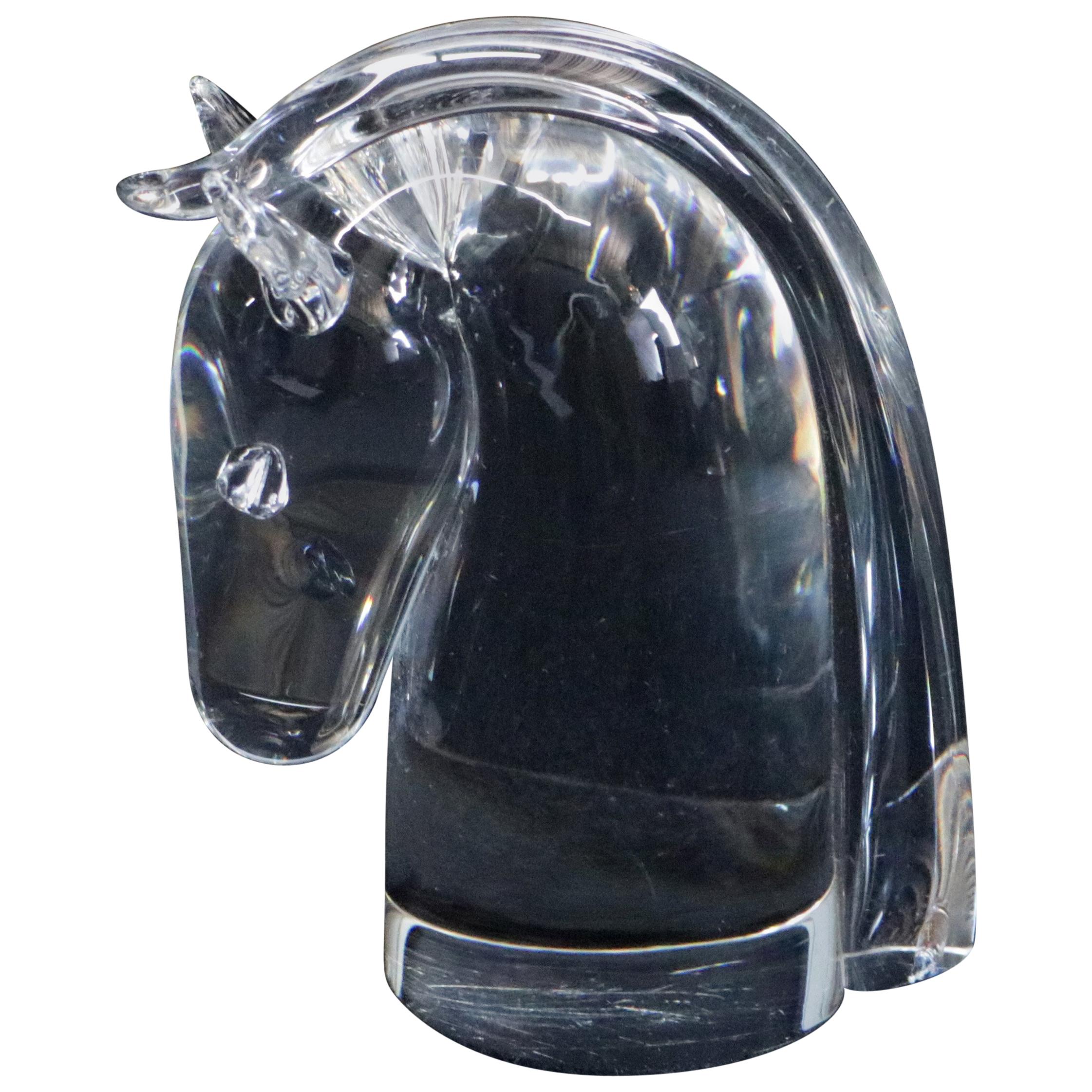 Steuben Figurative Crystal Sculpture Horse Head Paperweight by Dowler, Signed