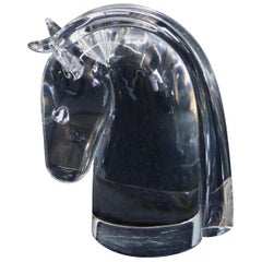 Steuben Figurative Crystal Sculpture Horse Head Paperweight by Dowler, Signed
