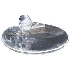 Vintage Steuben Crystal Sloping Bowl Art Glass Candy Dish, Classic Scroll Handle, Signed