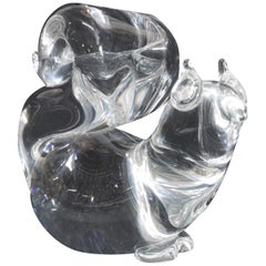 Vintage Steuben Crystal Sculpture Paperweight of Squirrel by Lloyd Atkins, Signed