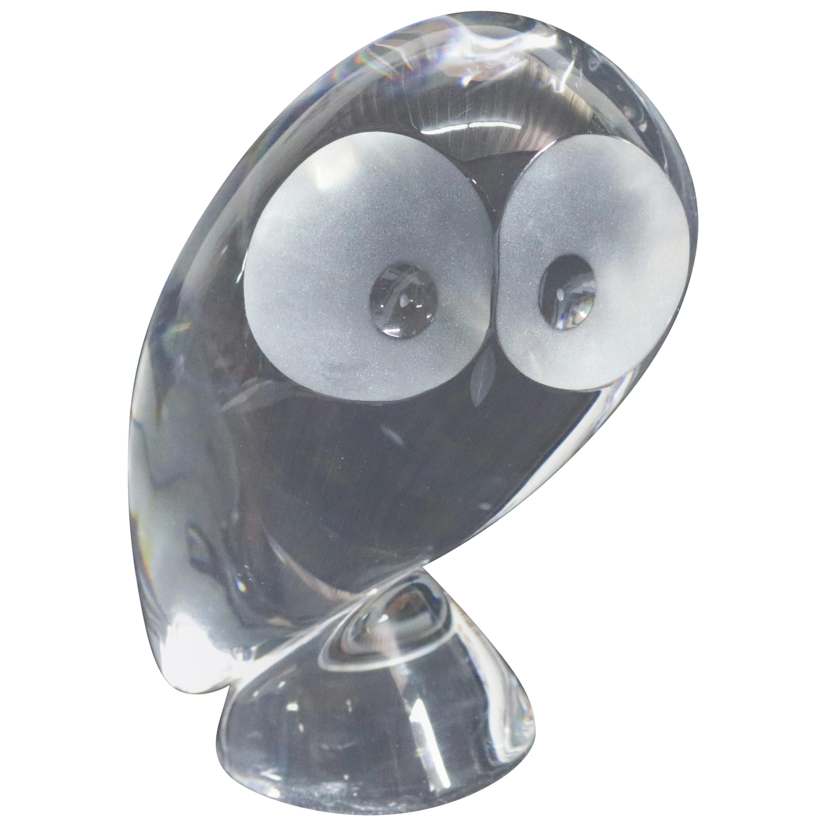 Steuben Figurative Crystal Sculpture Owl Paperweight by Pollard, Signed