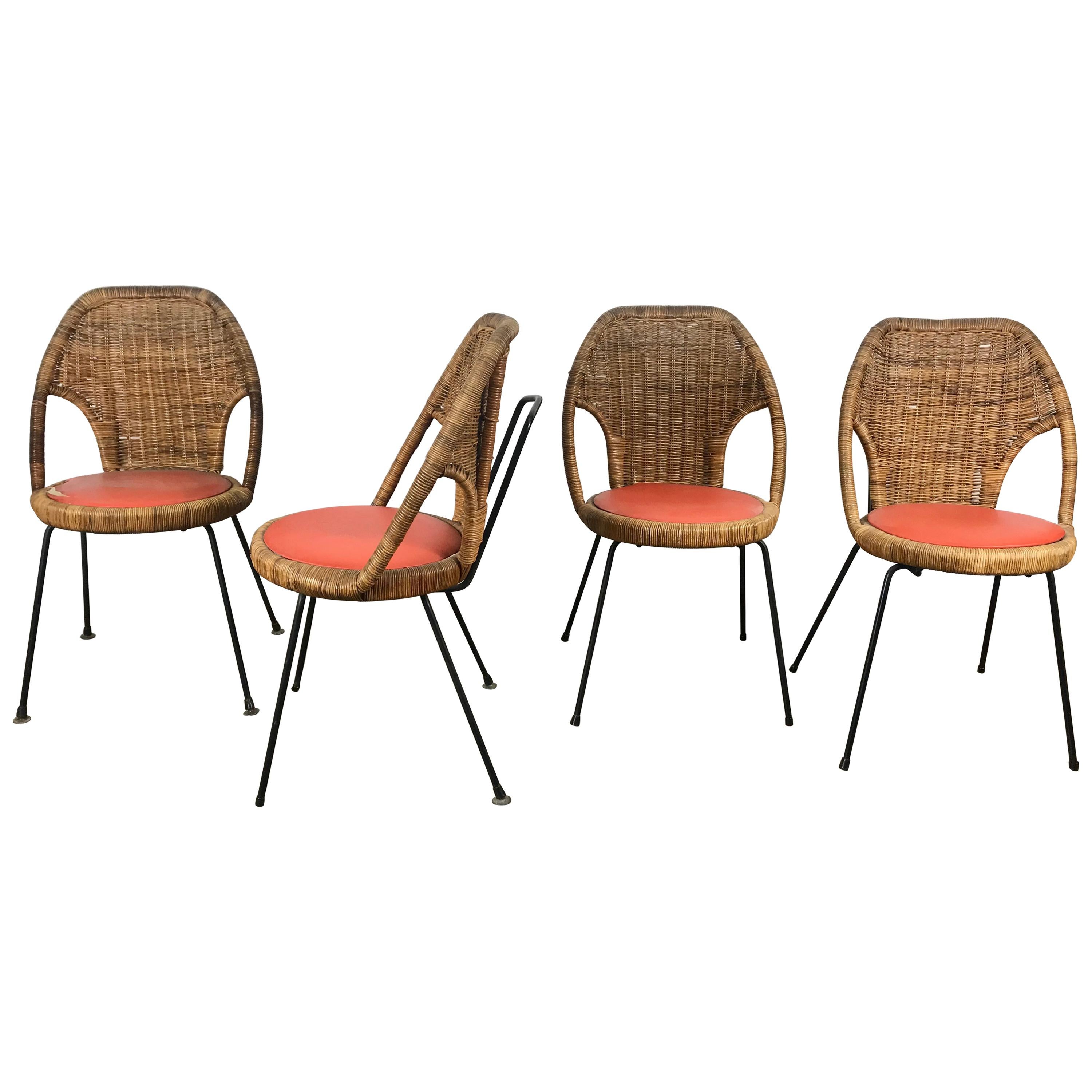 Danny Ho Fong, Wicker and Iron Dinette Chairs for Tropical