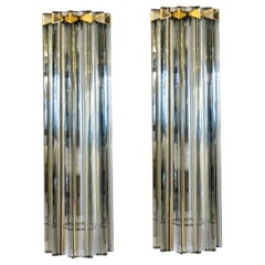 Venini Attributed Midcentury Modern Grey Two of Murano Glass Triedri Sconces