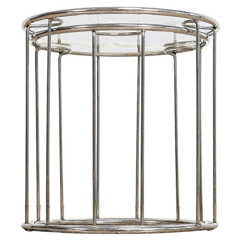 Midcentury Baughman Style Round Chrome and Glass Nesting Side Tables, Set of 2