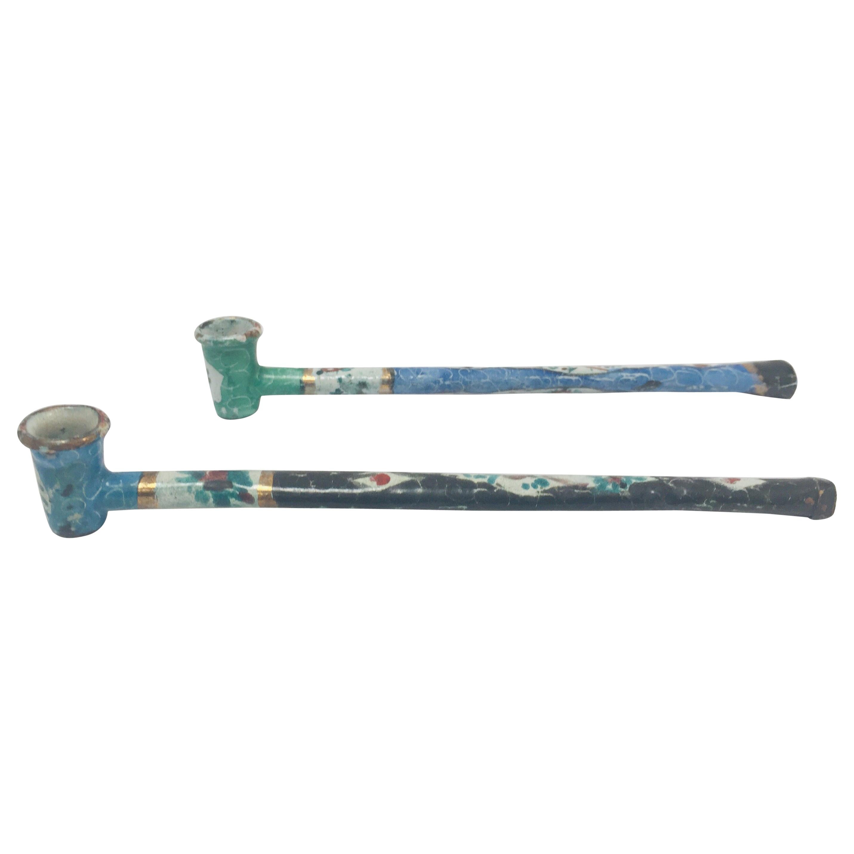 Persian Decorative Opium Metal Enameled Pipes Hand Painted
