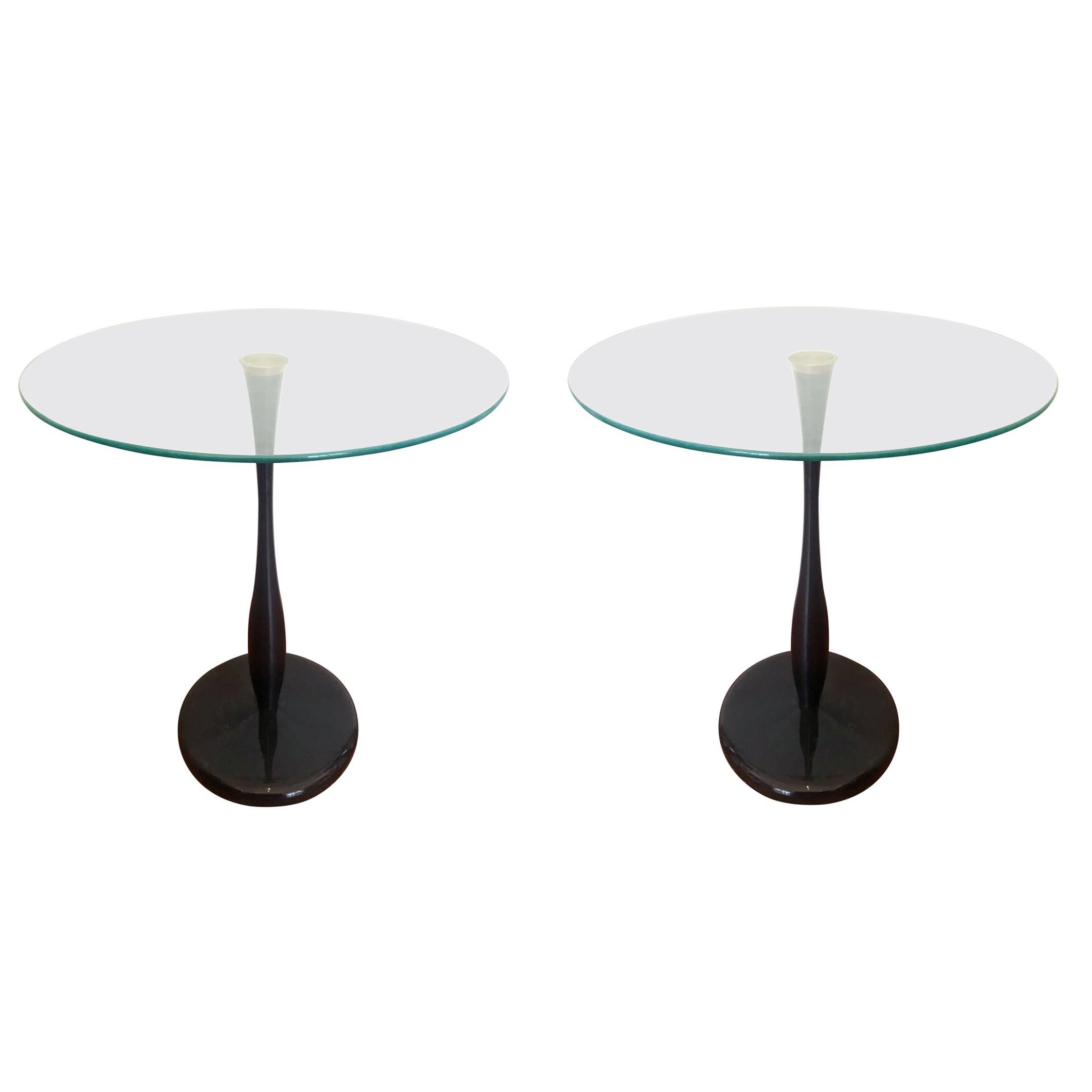 Pair of Mid-Century Modern Marble and Glass End / Side Tables by Kaiser Newman For Sale