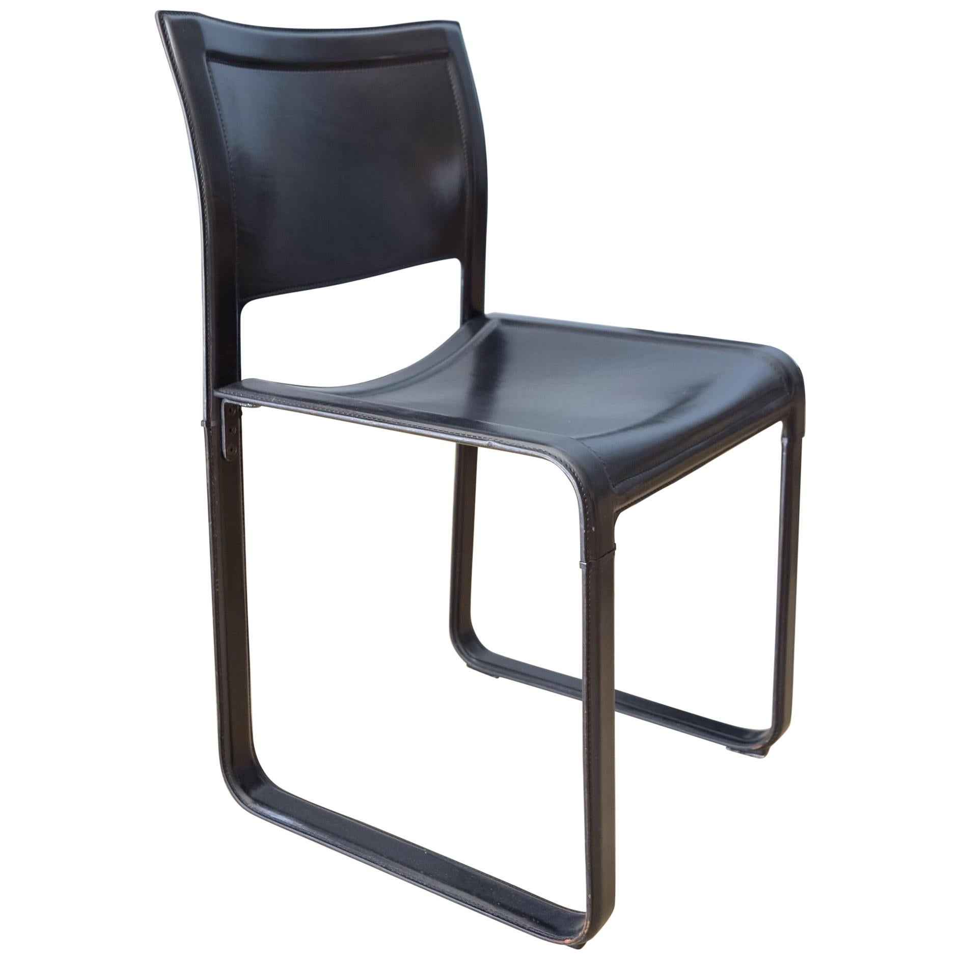 Matteo Grassi Sistina Strap Black Leather Dining Chair, 3 Chairs Available For Sale