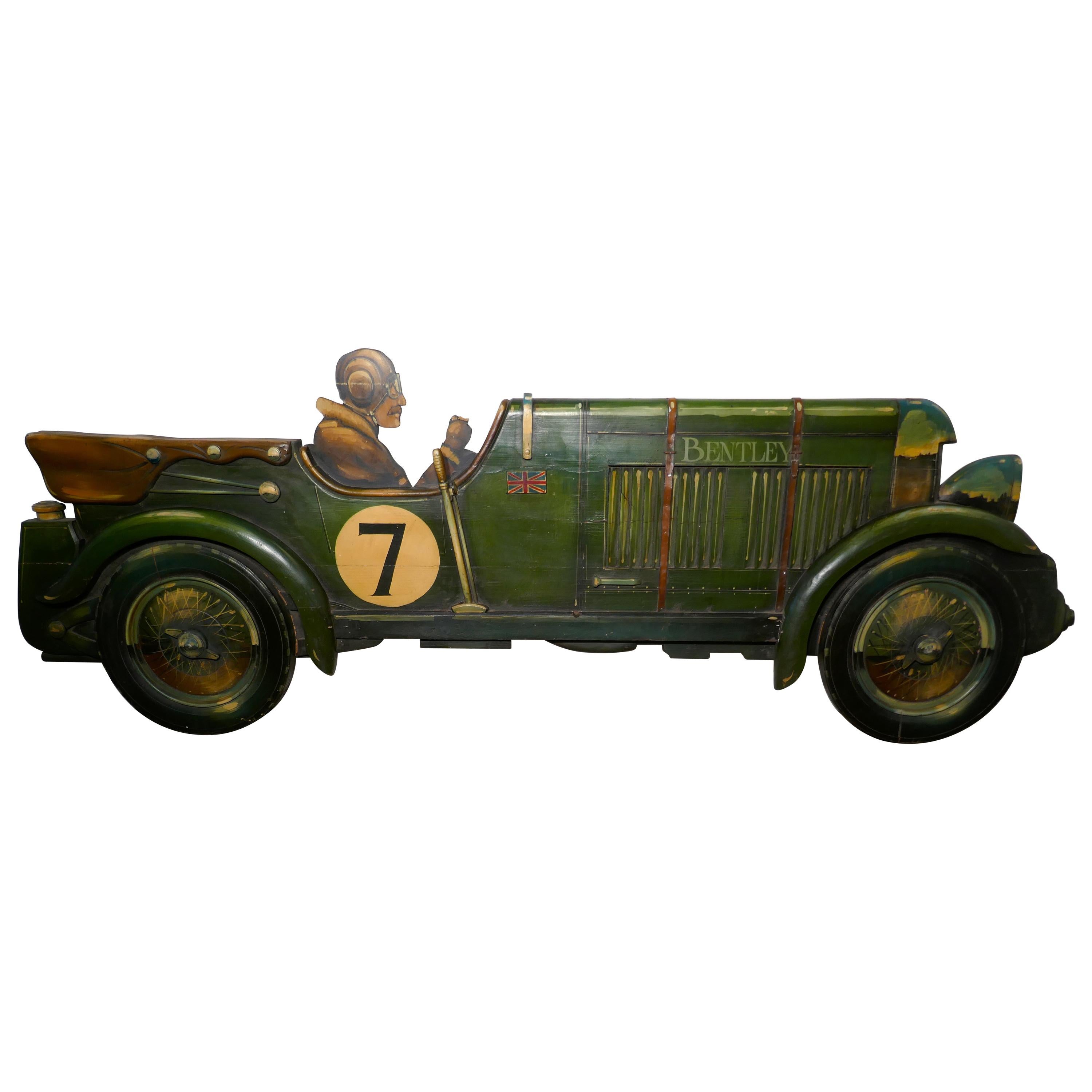 Wooden Trade Sign Advertising Model of a 3D Art Deco Bentley Racing Car