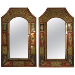 Pair of 1980s Colorful Reverse Painted Mirrors