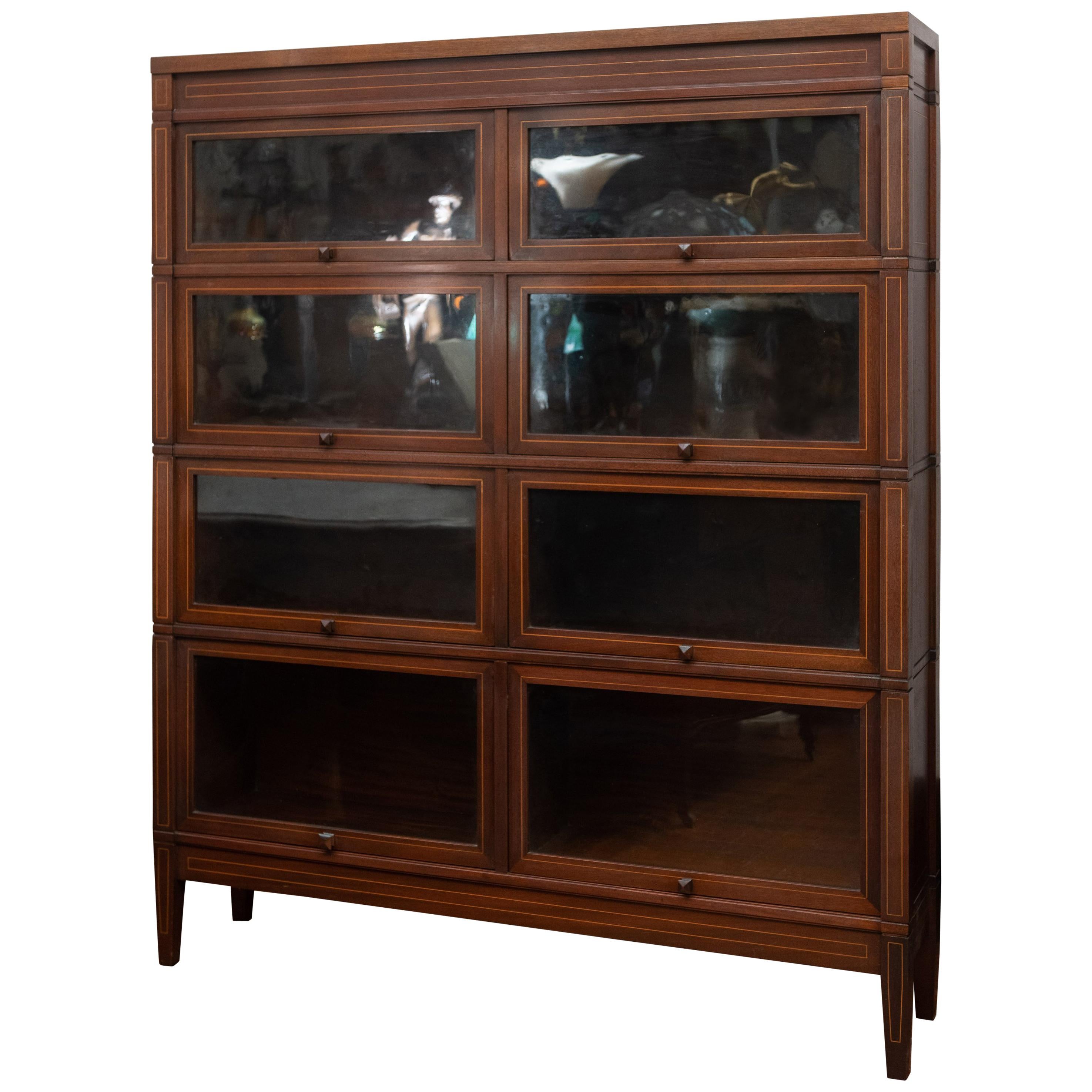 Mahogany Lawyer's Bookcase with Marquetry and 8 Compartments, circa 1910