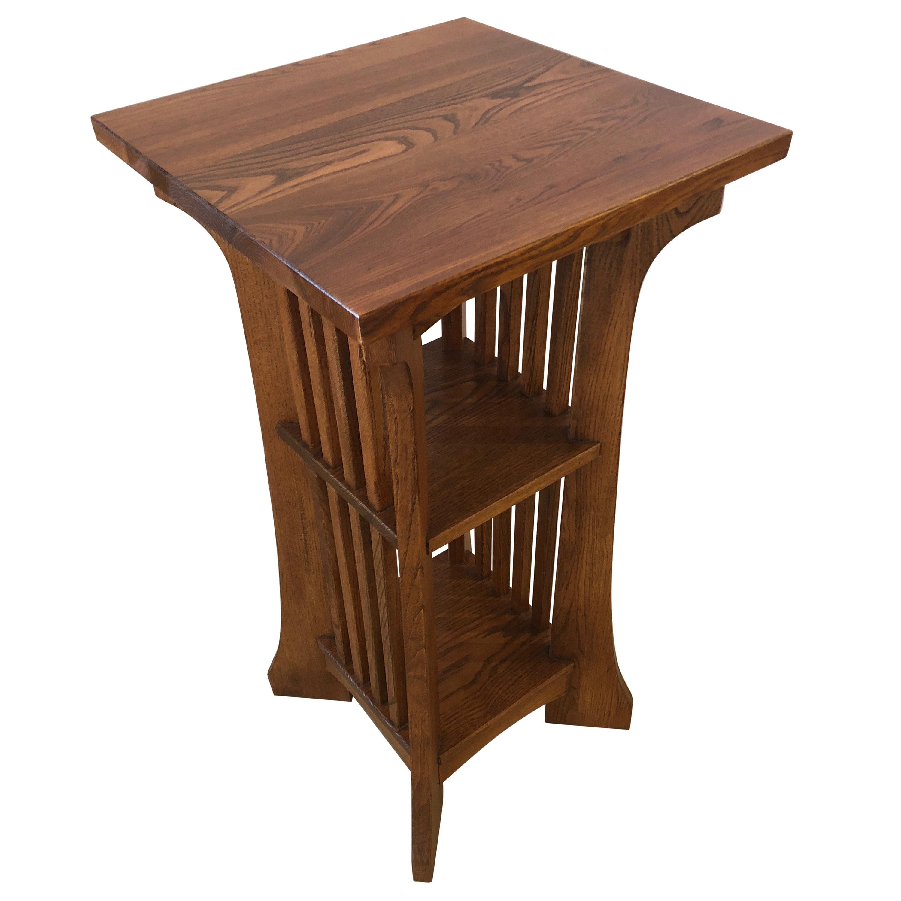 Handsome Oak Arts & Crafts Mission Style Side Table with Two Shelves