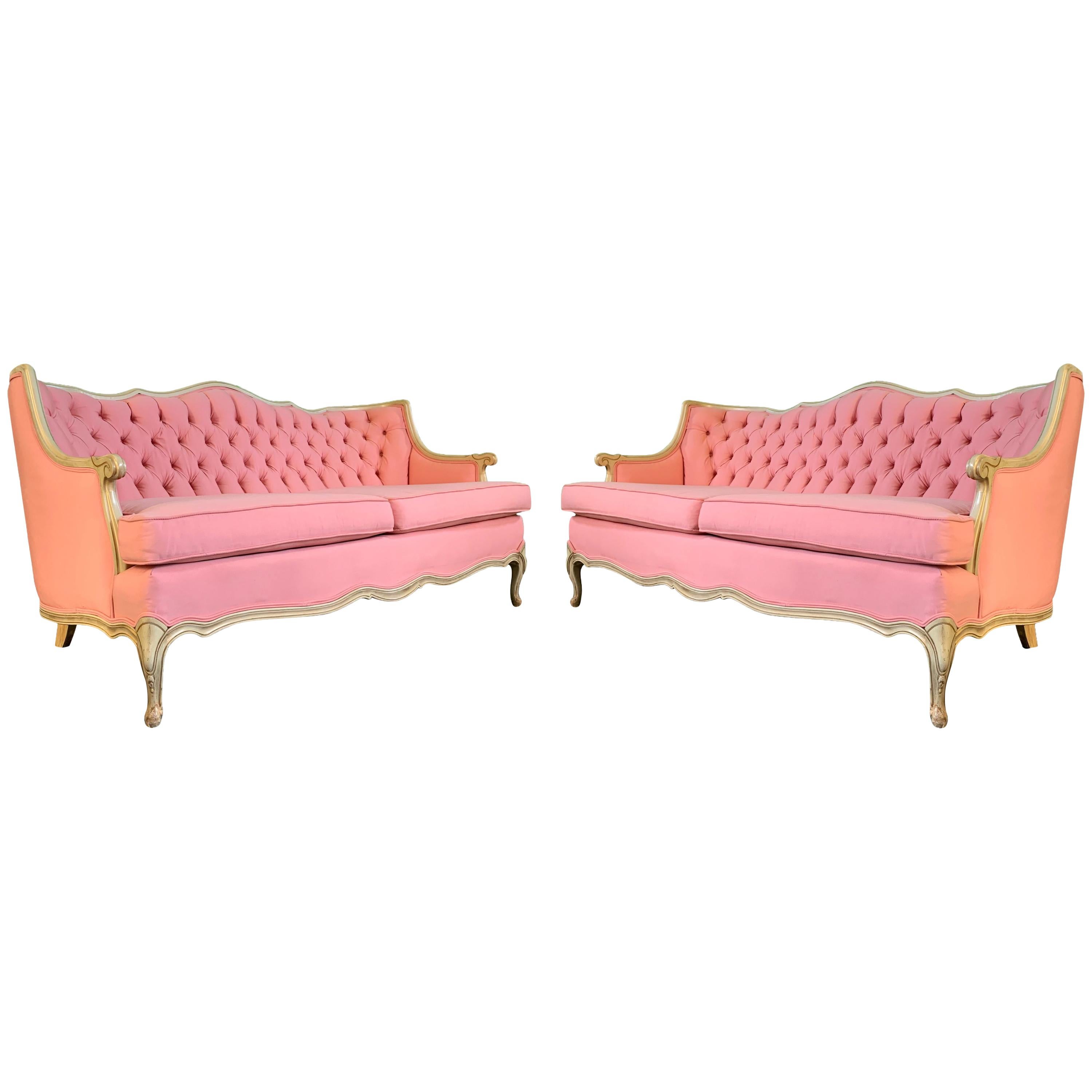 Pair of Pink French Provincial Sofas