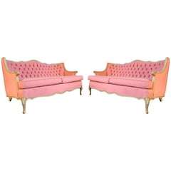Retro Pair of Pink French Provincial Sofas