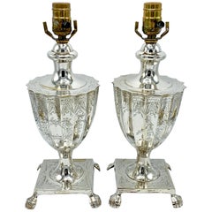 Silver Footed Urn Lamps, Pair