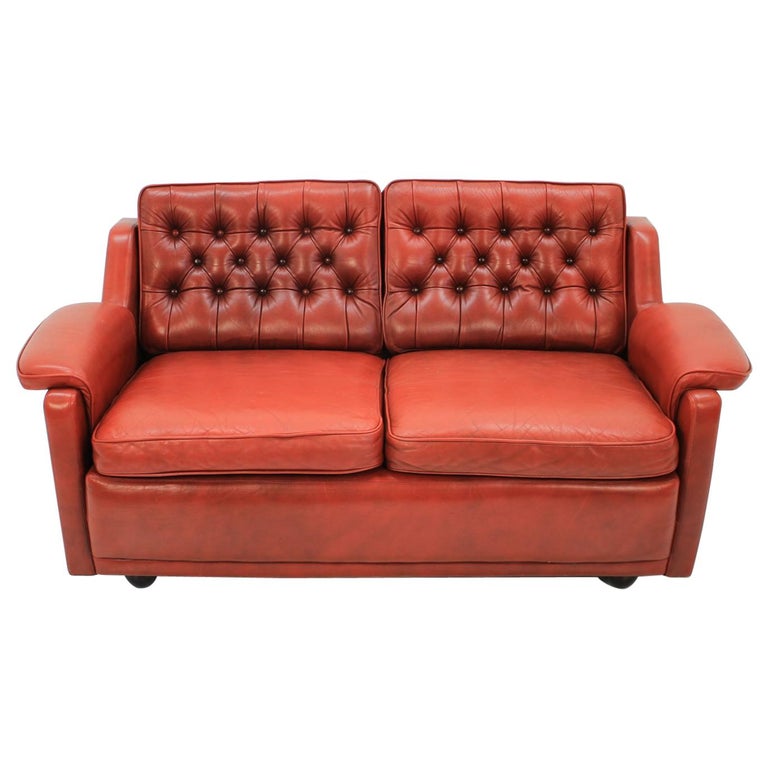 1960s Danish Two Seat Sofa In Red Leather 1960s Danish Two Seat Sofa In Red Leather