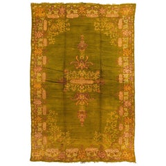 Antique Turkish Oushak Rug with Green and Gold Wool Hand-knotted in Anatolia