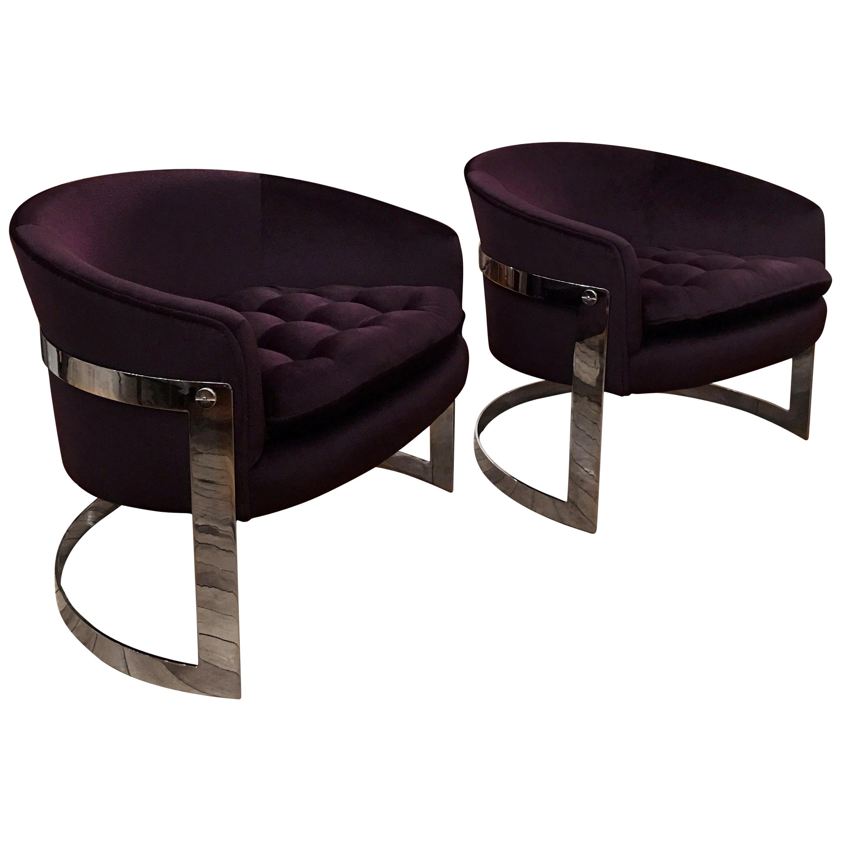 Flair Chrome and Mohair Designer Lounge Chairs For Sale