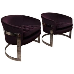 Retro Flair Chrome and Mohair Designer Lounge Chairs