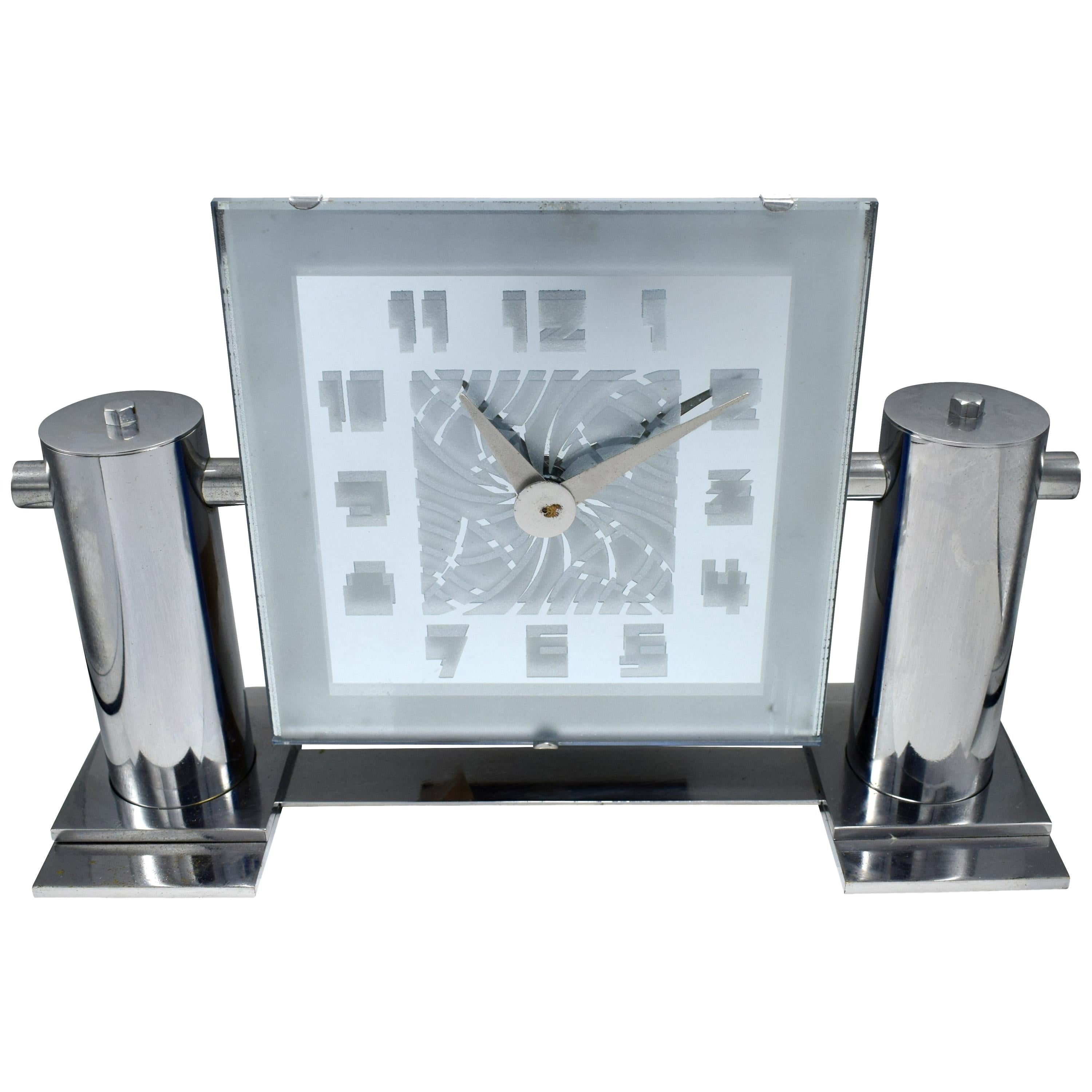 Large and Impressive Modernist Mantle Mirrored Clock, circa 1930 For Sale