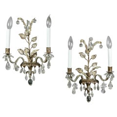 Pair of Gilt Metal and Crystal Sconces by Bagues