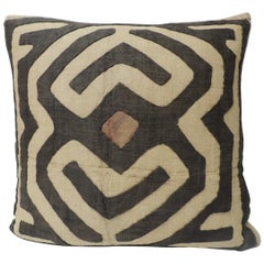 Vintage Tan and Brown Raffia Appliqué Kuba Decorative Pillow