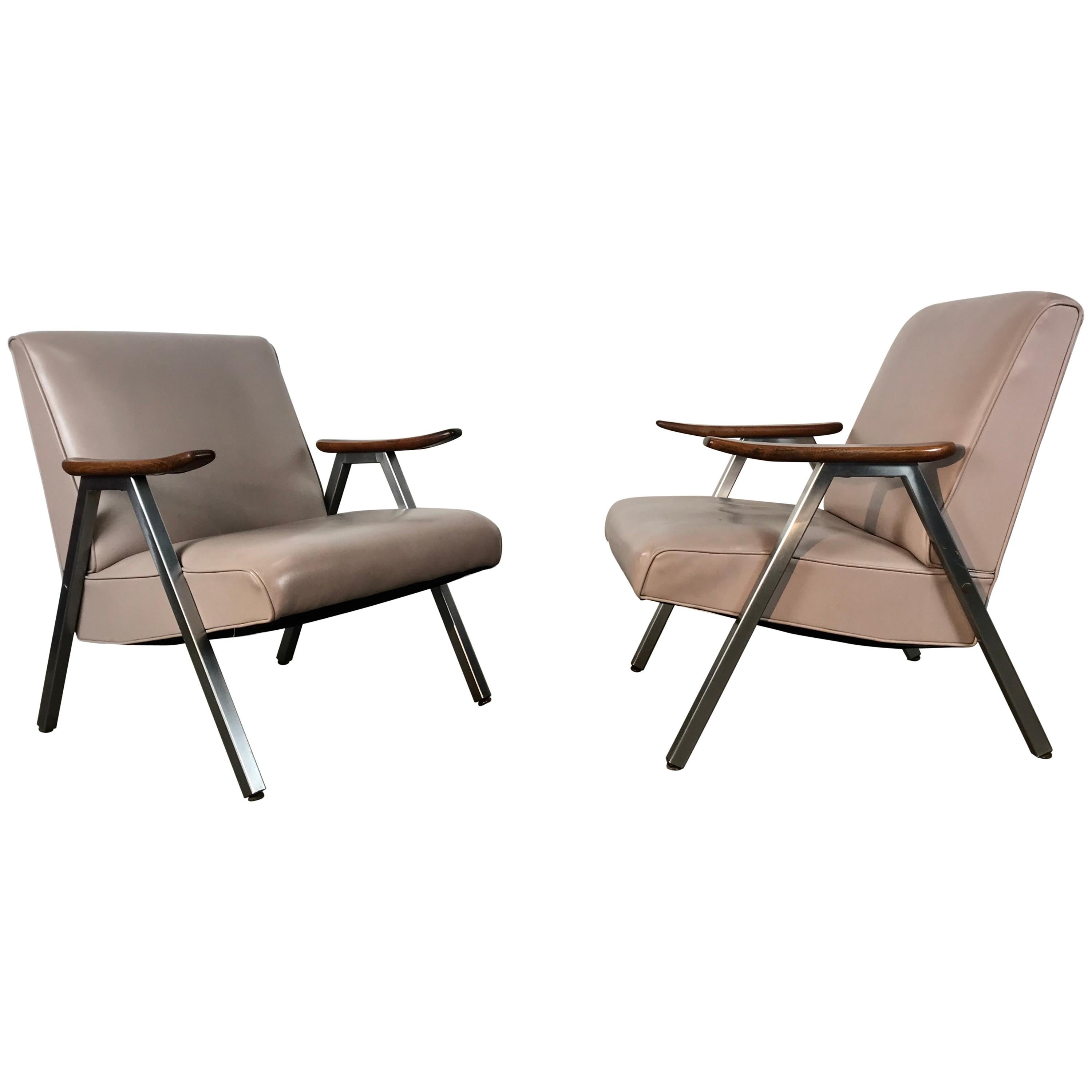 Classic Pair of Royal Chrome Aluminum Lounge Chairs