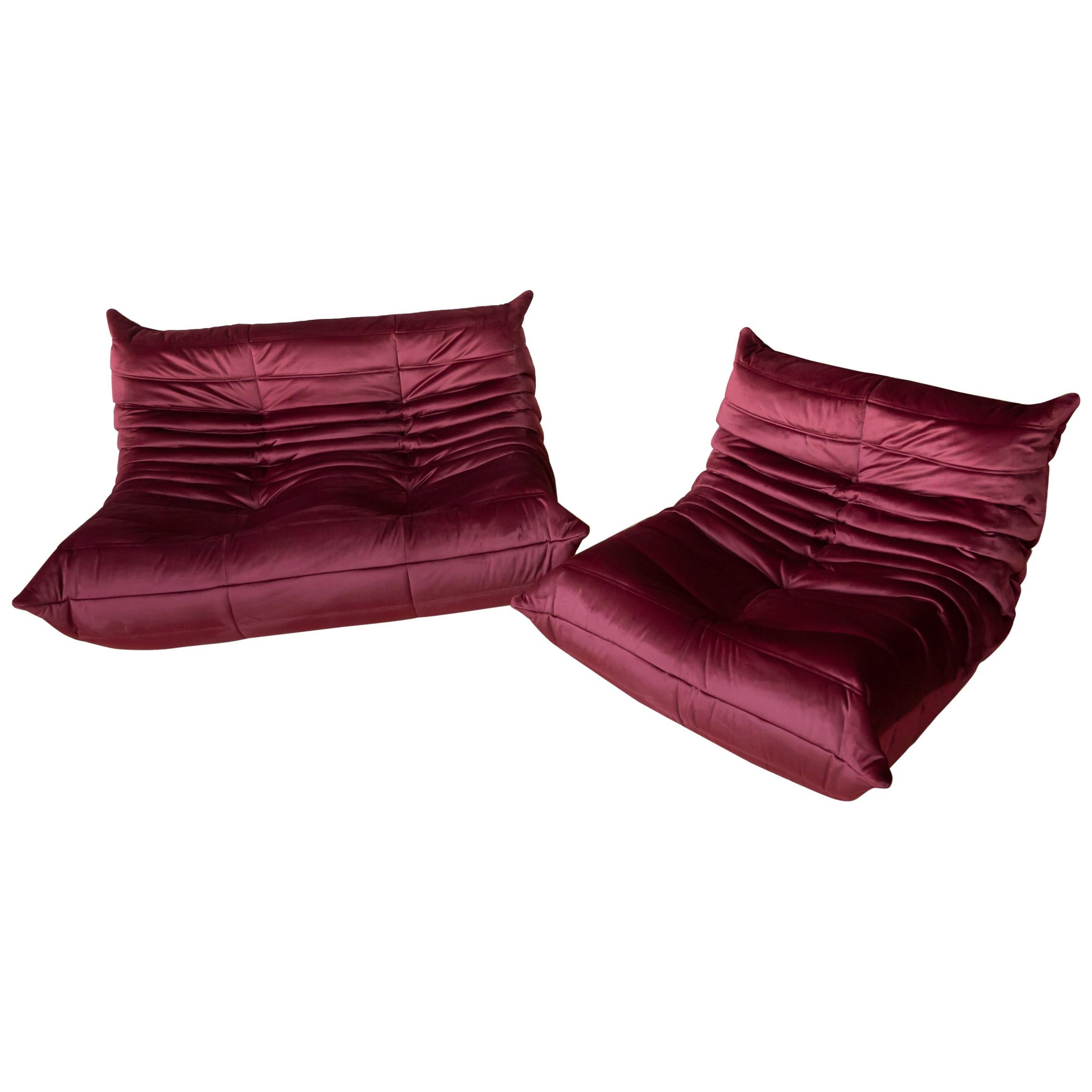 Two-Piece Velvet Togo Set, Design by Michel Ducaroy, Manufactured by Ligne Roset For Sale