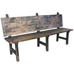 Vintage Rustic Farm Bench with Back